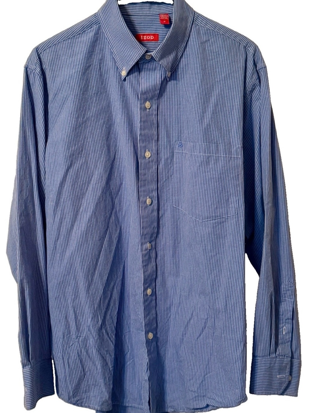 Izod Men’s Blue Micro-Check Button-Down Dress Shirt